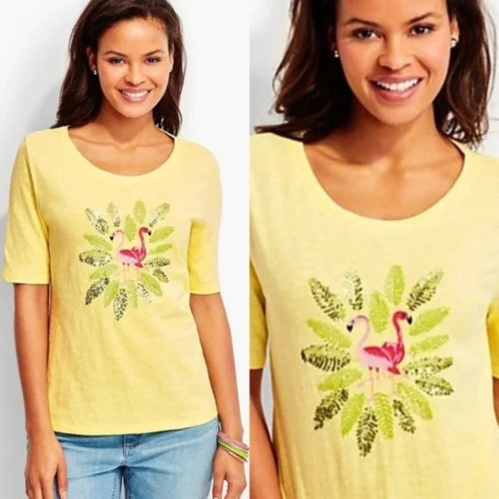 Talbots flamingo 🦩 yellow top sz MP